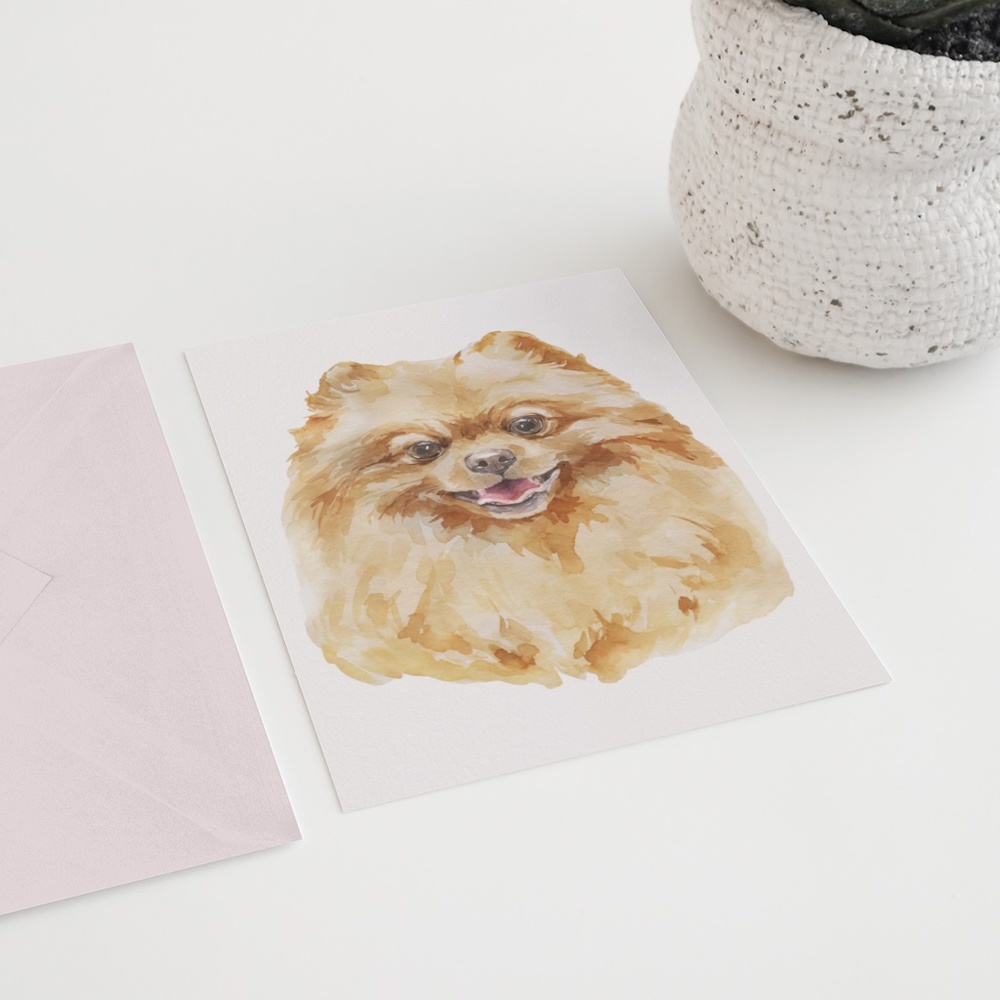 Watercolor Pomeranian Red Dog Wall Art Illustration Print Poster Card Unframed - Picture 5 of 7
